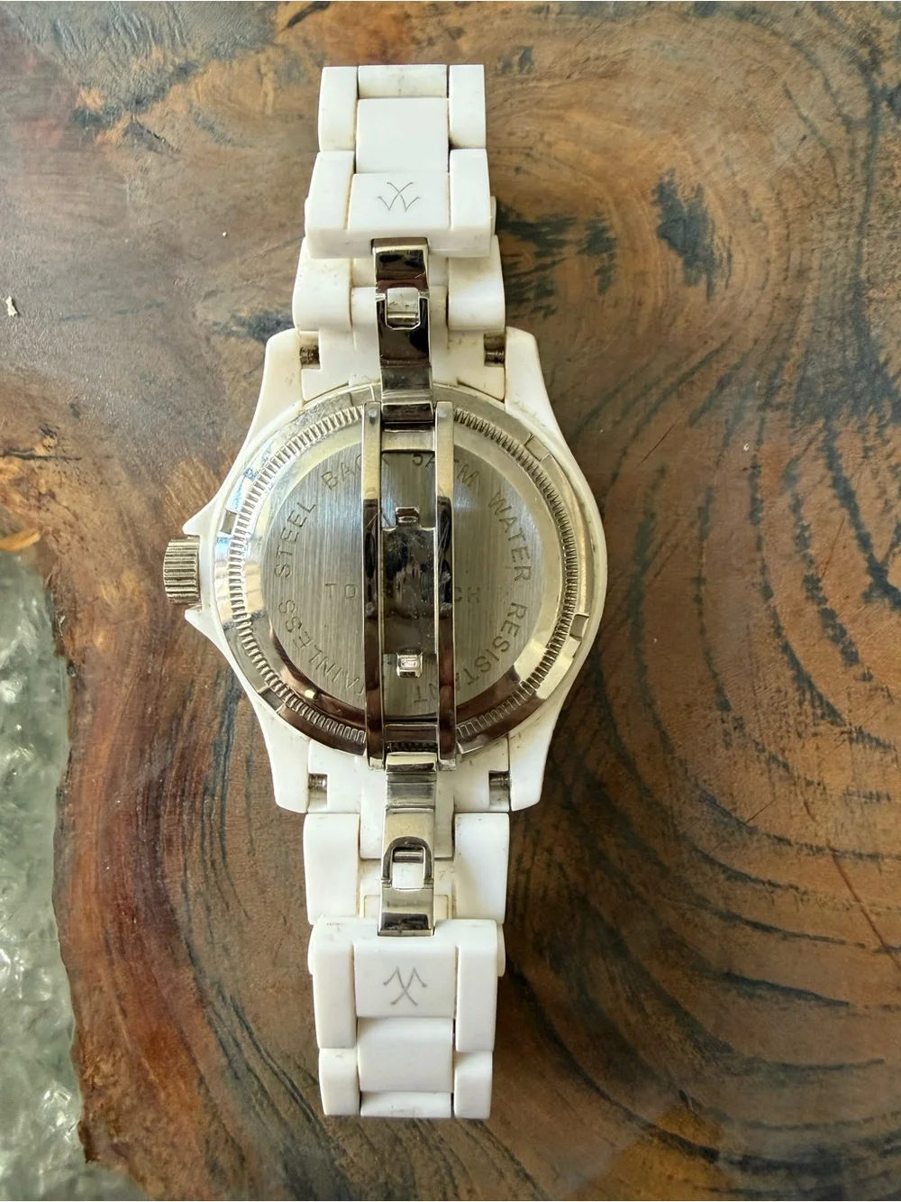 ToyWatch White Ceramic Link Crystal Marker Watch. 41mm. Water Resistant 5 ATM.